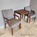 Tan Checkered Fabric with Wood Frame Guest Side Chairs and Table